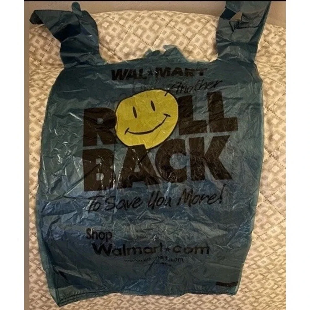 Vintage‎ Collectibles Wal Mart Blue Yellow Smiley Face Bags 3 Set Year Of 2001
